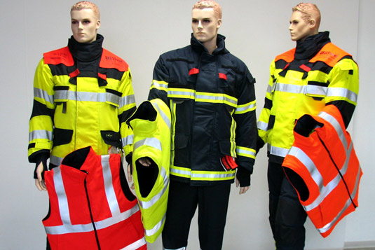 Feuerfeste Warnschutz-Gewebe in den Hi-Vis Farben Leuchtgelb und Leuchtorange Feuerfeste Warnschutz-Gewebe in den Hi-Vis Farben Leuchtgelb und Leuchtorange